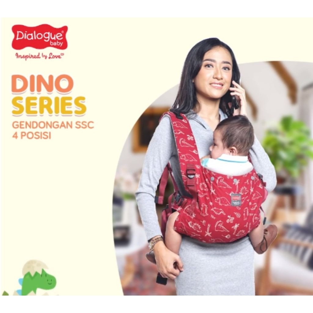 Dialogue Baby Gendongan Bayi SSC 4 Posisi Dino Series DGG4249 Merah/Kuning Bahan Baby Canvas Topi Le