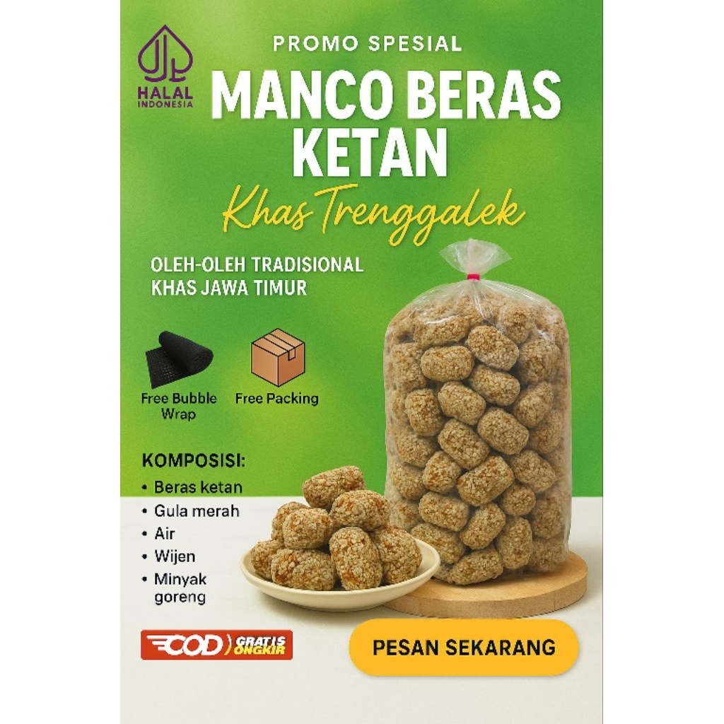 

Camilan Manco ketan khas Trenggalek 500G | 1kg Free Packing
