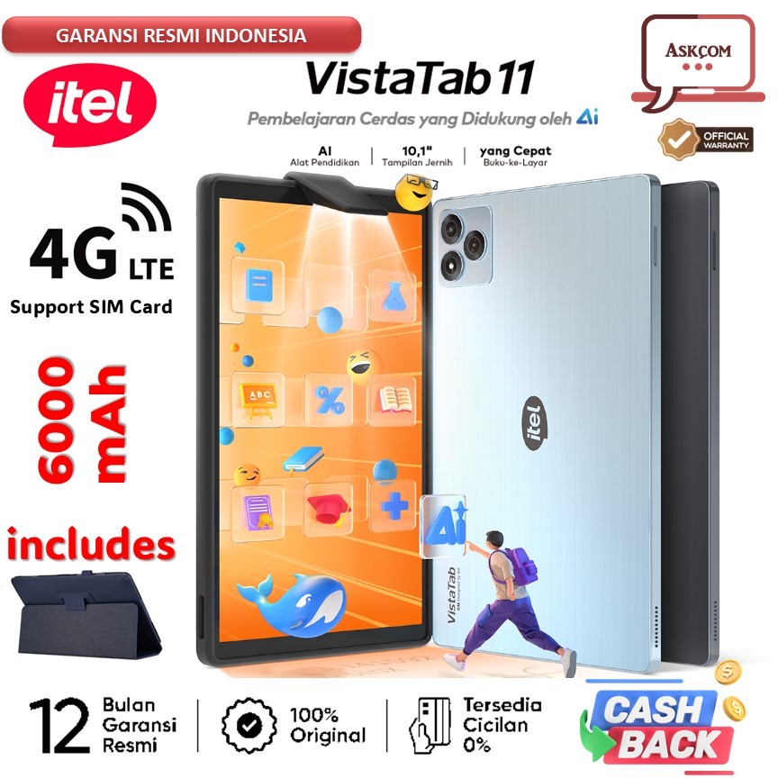 itel VistaTab 11 4G LTE 4GB+128GB 10.1"inch IPS 6000 mAh GARANSI RESMI