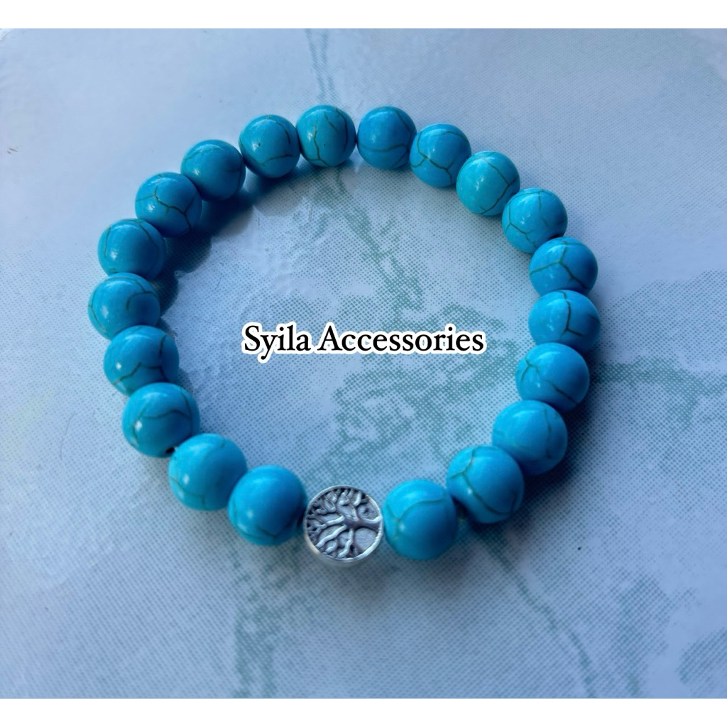 Gelang batu kristal turquoise / gelang manik pirus bohemian etnik