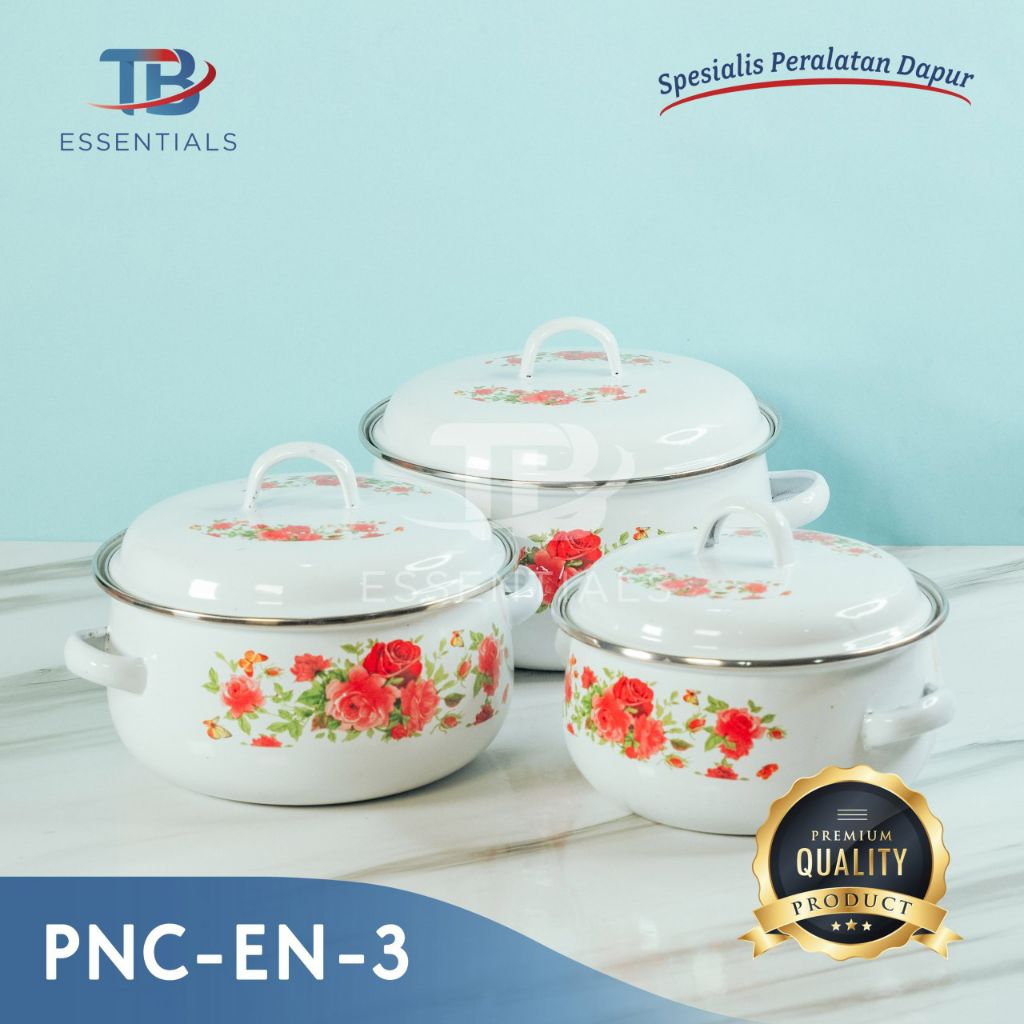 Panci - Panci Sup Enamel Motif Bunga 1 Set 3 Pcs