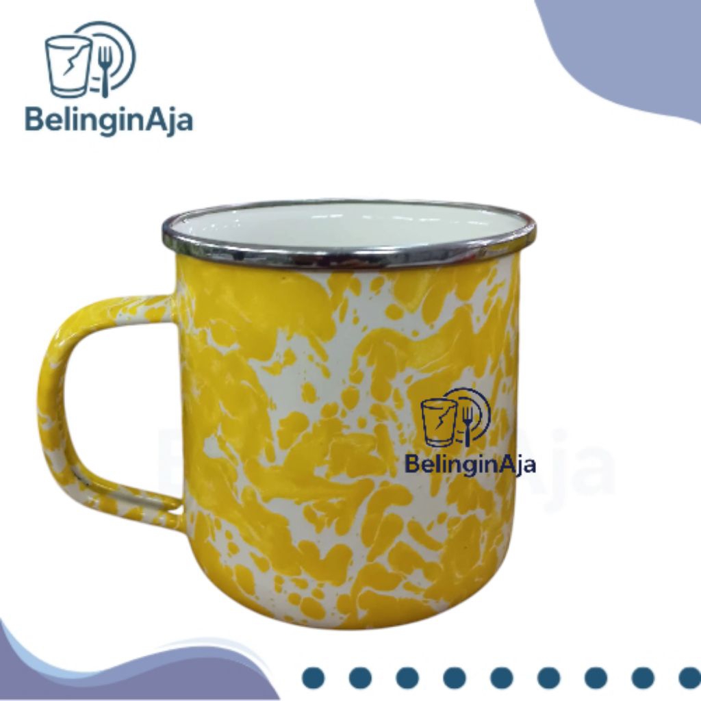 Gelas Mug Enamel Motif Loreng Marble 9cm KuningCangkir Kopi Klasik