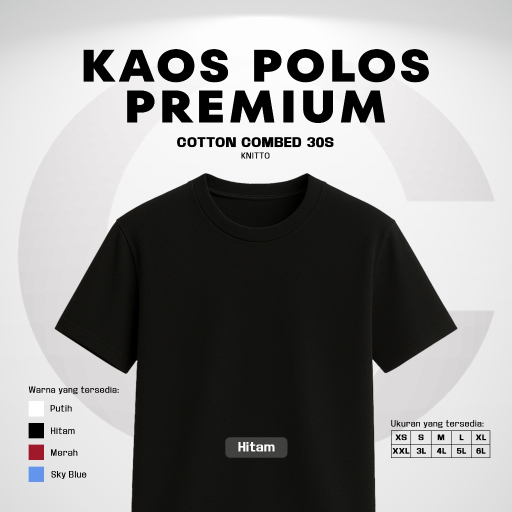 [30S] Kaos Polos Cotton Combed 30S - Hitam