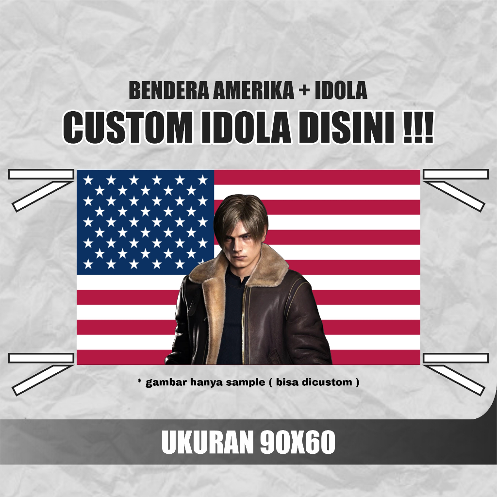 Bendera Amerika Custom Foto Idola • Fullprint • Ukuran & Desain Bebas • Kain Tetron / Satin • Cocok 