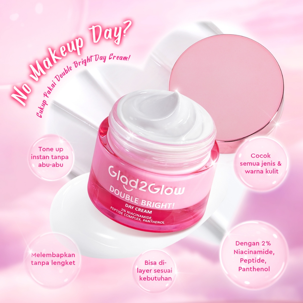 [12.12 Belanja 100rb, Disc. 20%]Glad2Glow Double Bright Day Cream Niacinamide Essence glowing moistu