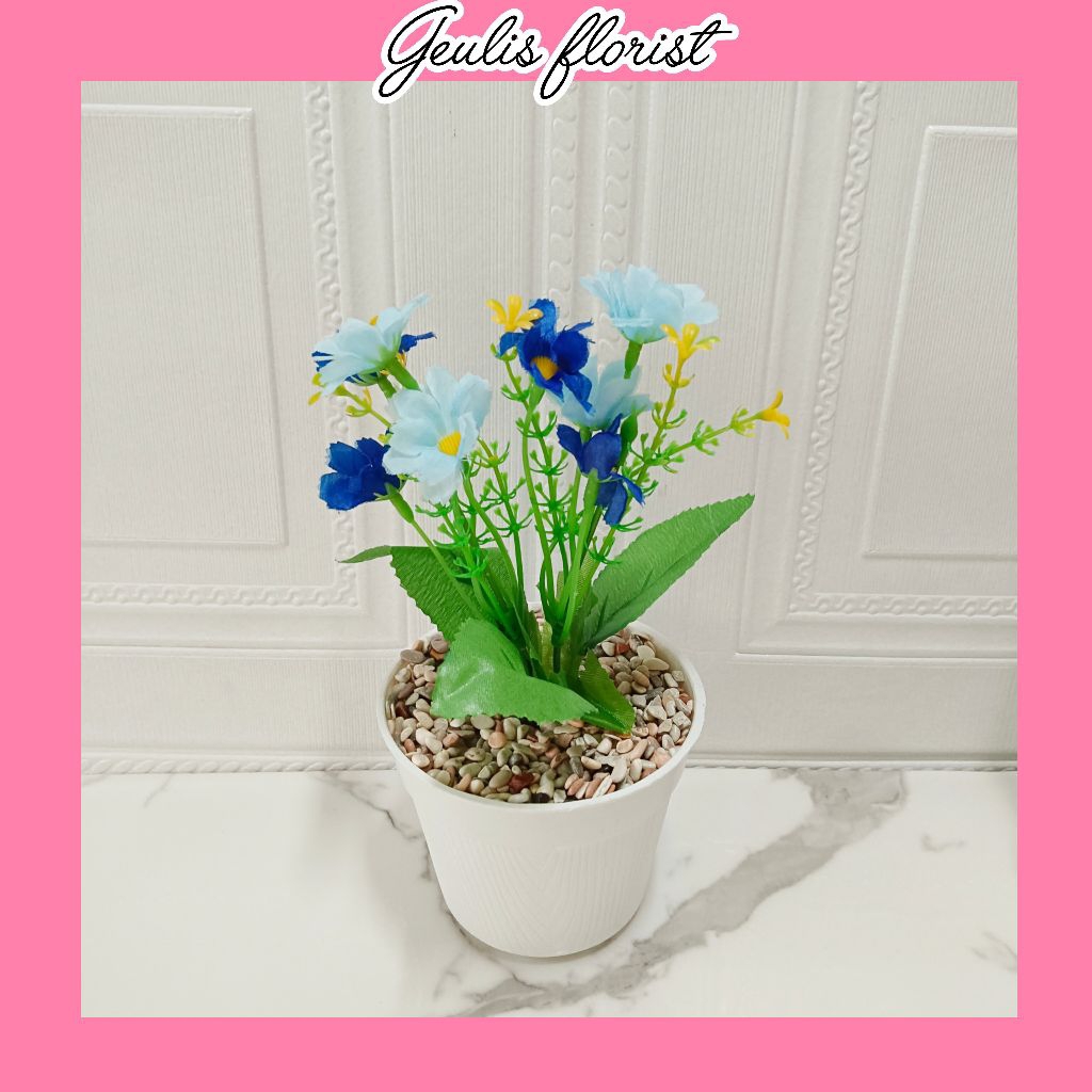 GF Bunga hias artificial seruni sudah set dengan pot/dekorasi ruang tamu/bunga plastik/bunga hias bu