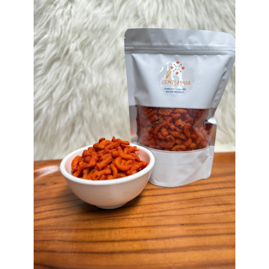 

Cemilan makaroni bantat pedas , snack