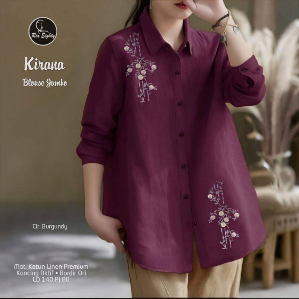 KIRANA BLOUSE SUPER JUMBO/ BLUS BORDIR BUNGA/ KEMEJA WANITA LD 140 PB 80 CM/ BLUS KASUAL JUMBO