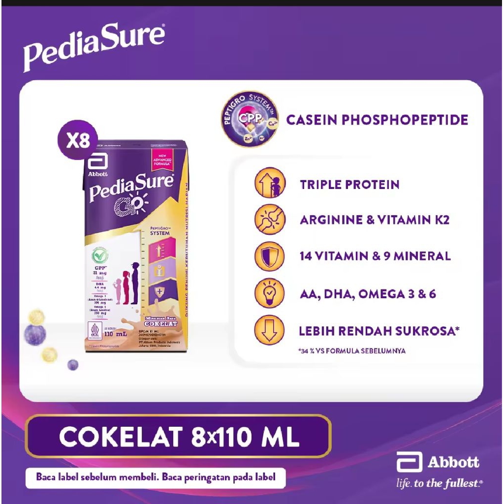 

Pediasure Go Coklat Vanila (1-10 Tahun) Nutrisi UHT Paket isi 8x110m
