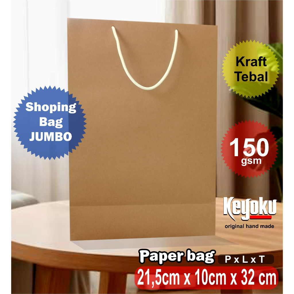 

PAPER BAG POLOS TAS KERTAS JUMBO 21,5x10x32 | shoping bag | tas belanja kode P3