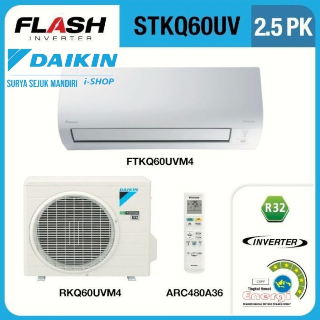 AC DAIKIN THAILAND FLASH INVERTER 2.5PK FTKQ60UV R32 DAIKIN THAILAND SPLIT FTKQ50UV 2.5PK STKQ60UV R