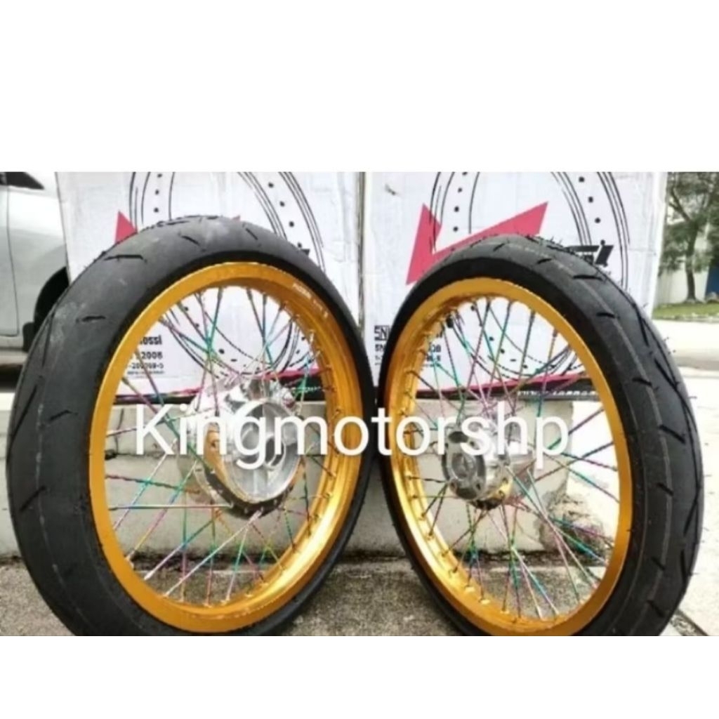 Velg Set + ban luar UK velg 185/17 dan 215/17 ban luar UK 80/90/17/09/80/17 udah tingal pake bisa re