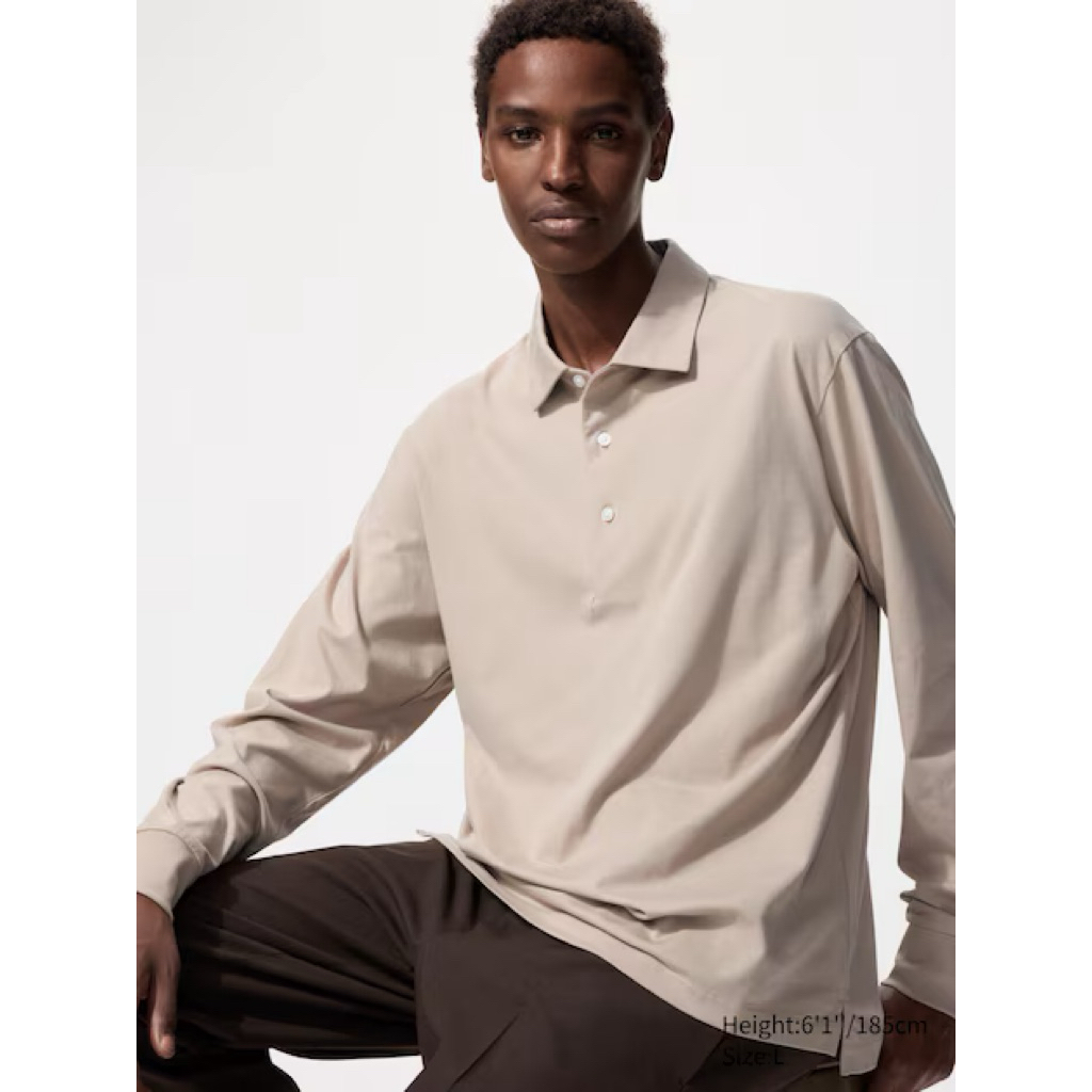 SALE MEN AIRism Kaos Polo Katun Proteksi Sinar UV Lengan Panjang UNIQLO