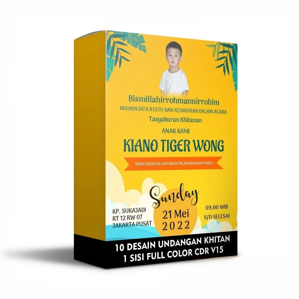 10 Desain Undangan Khitan 1 Sisi Full Color - Template Bisa Edit Siap Cetak Format CDR Coreldraw