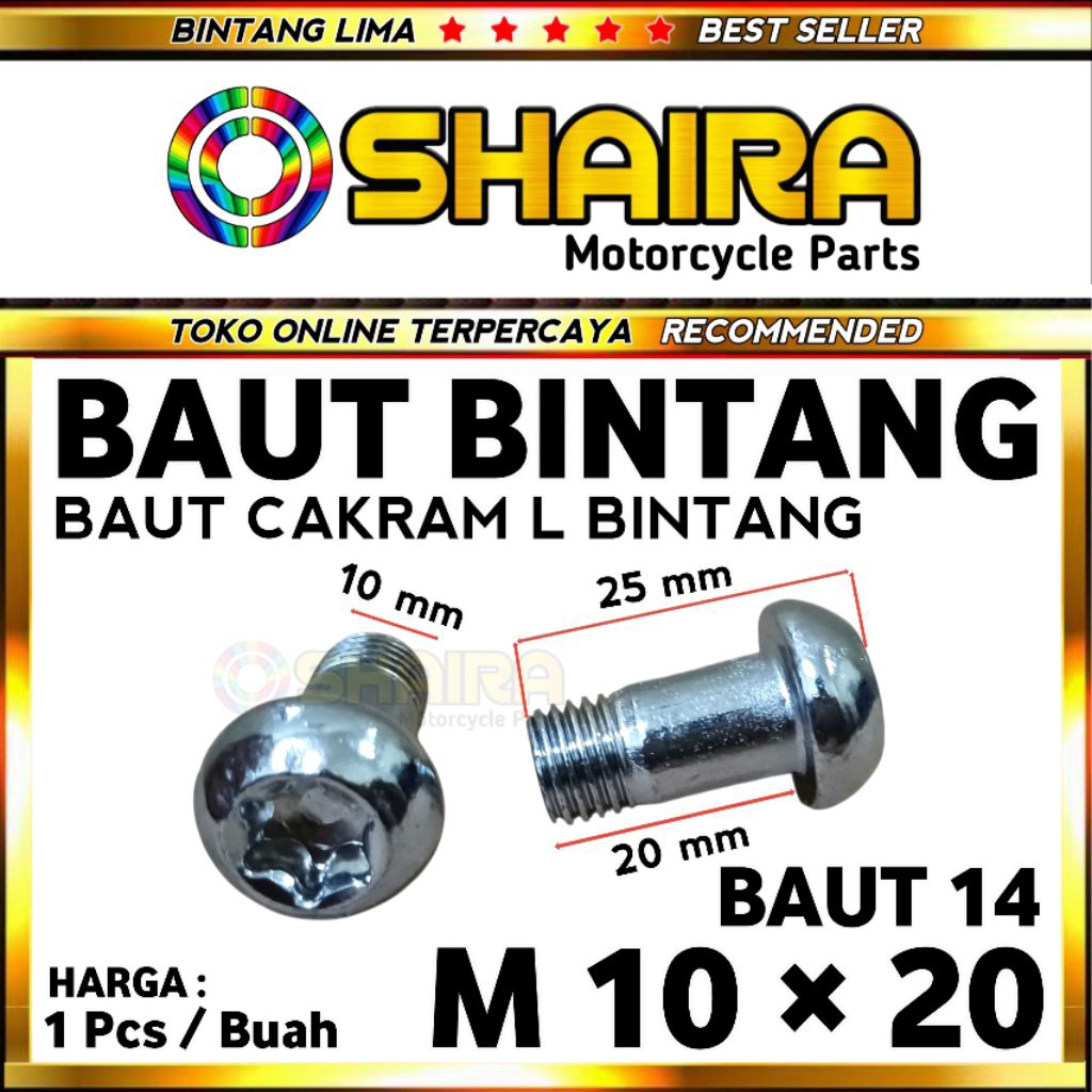 BAUT CAKRAM L BINTANG / BAUT BINTANG KALIPER / BAUT CAKRAM L BINTANG M10 × 20 GALVANIS BAUT BINTANG 