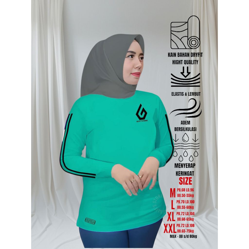 Kaos Olahraga Wanita Lengan Panjang Running Gym Yoga