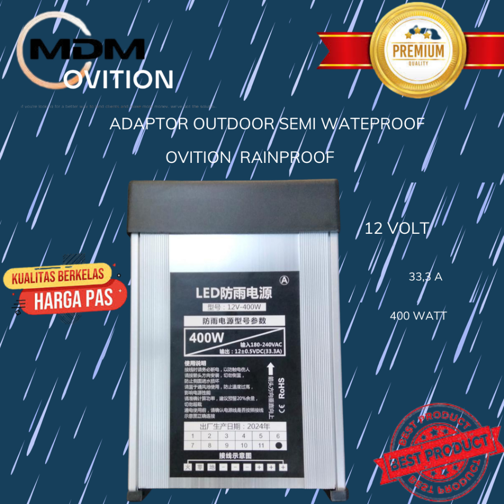POWER SUPPLY / ADAPTOR OUTDOOR RAINPROOF OVITION 12V 400WATT