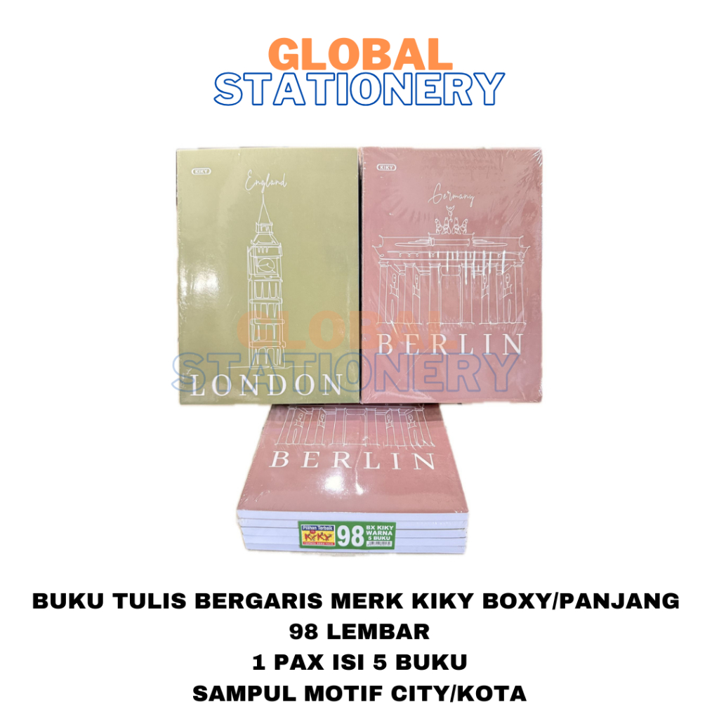 

Buku Tulis Kiky Bergaris Boxy Panjang 98 Lembar 98 Sheets Catatan Sekolah (5 Buku) Motif Campus