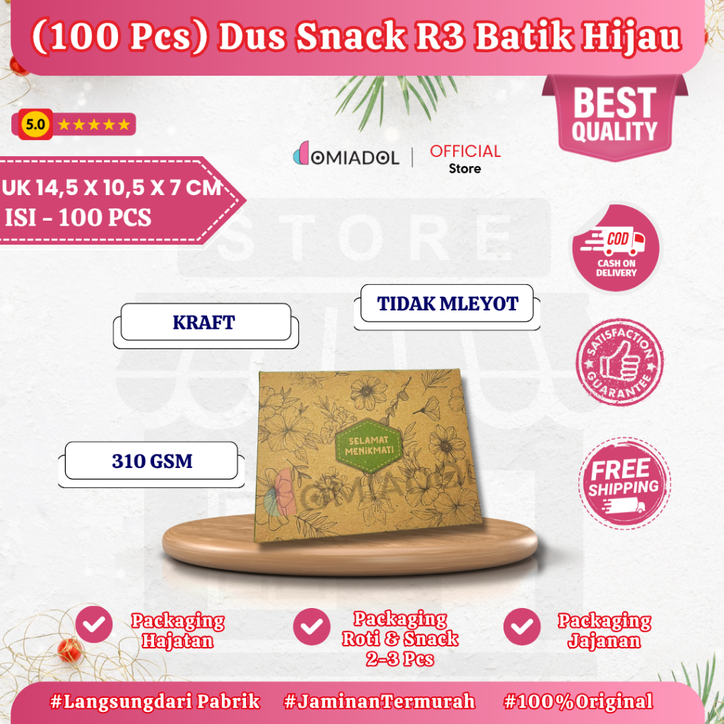 

Box Dus Kue R3 Motif Batik Hijau Premium - Ukuran 14,5x10,5x7 cm - Isi 100 Pcs
