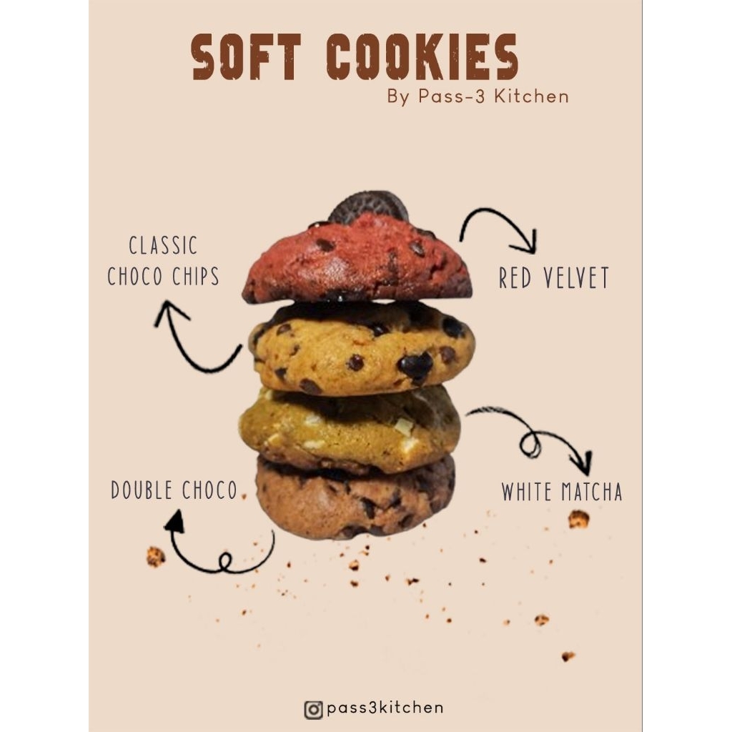 

Soft Cookies Berbagai Varian | Choco Chips | Matcha | Red Velvet | Marshmallow | Cinnamon