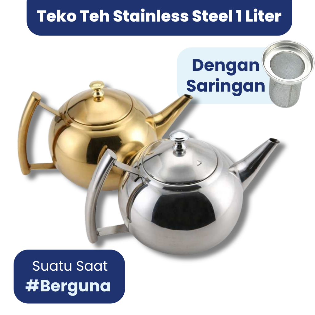 Teko Teh dengan Saringan Mini Stainless Steel - Teko Air Kopi Tahan Panas Kecil 1 Liter Praktis