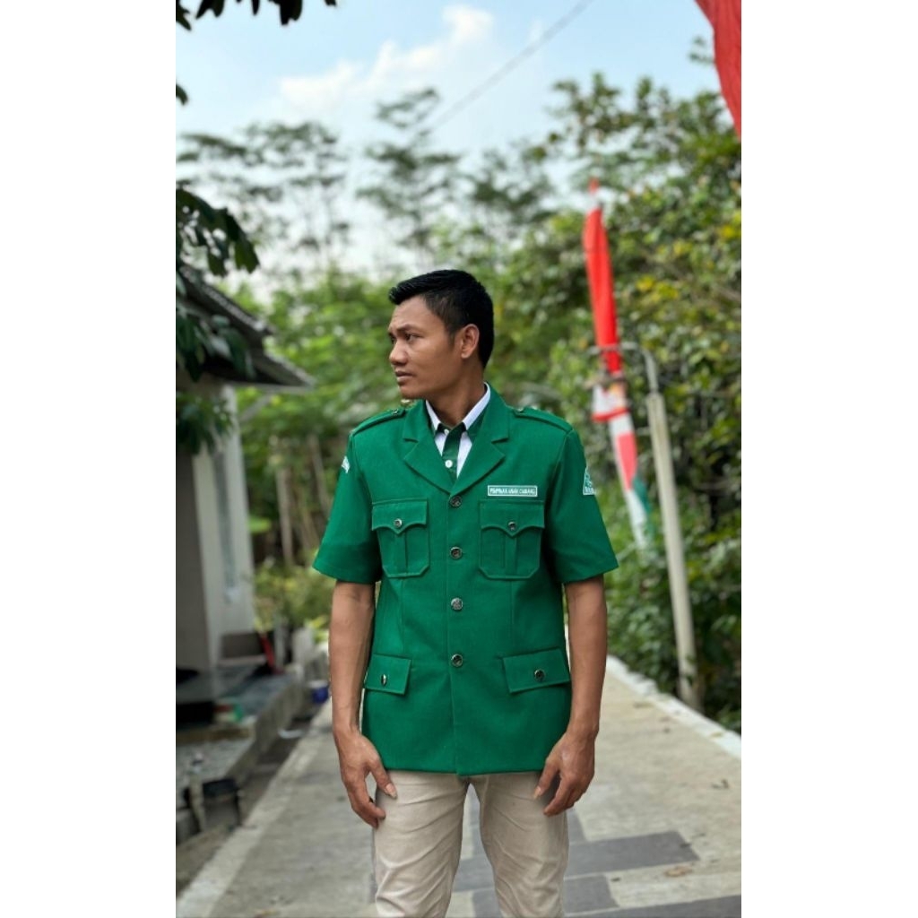 Jas Kerja Warna Hijau/Jas Ansor Pendek Model Sukarno Bellini Avaro Navara/Jas Ansor Murah/Jas Ansor 