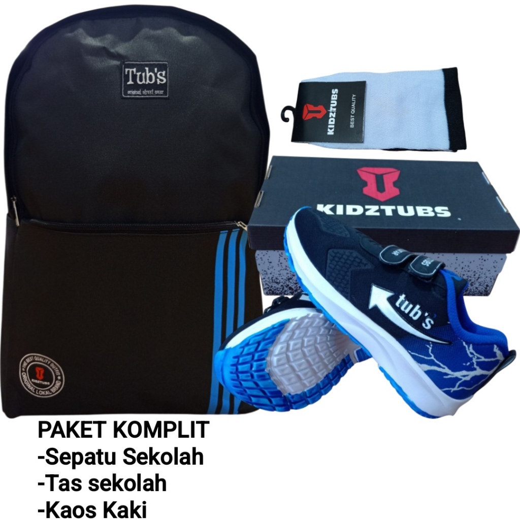 KIDZTUBS Sepatu Sekolah Anak Paket Komplit Sepatu Sekolah + Tas Sekolah + Kaos Kaki TUBS1155062825
