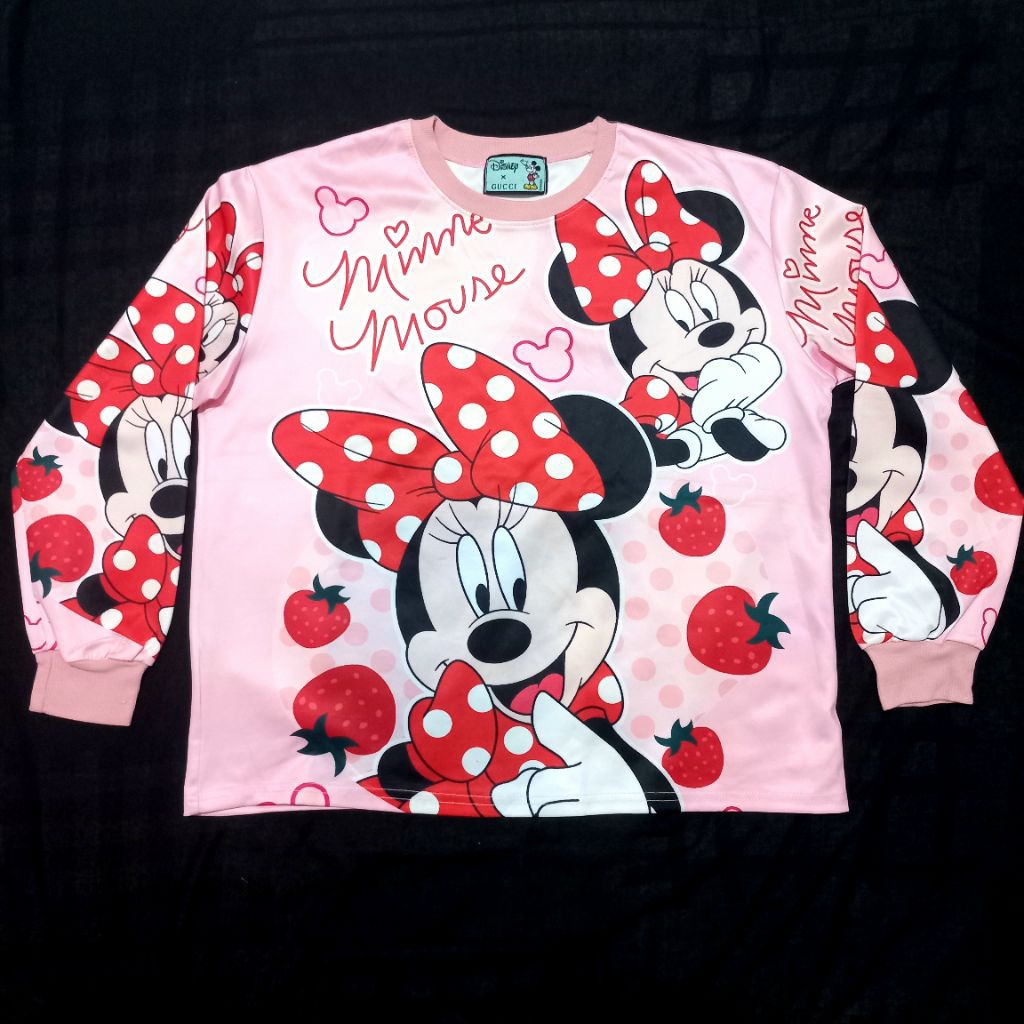 PRELOVED Crewneck Sweater Sweatshirt Satin Minnie Mouse Gucci x Disney Pink Ukuran Besar