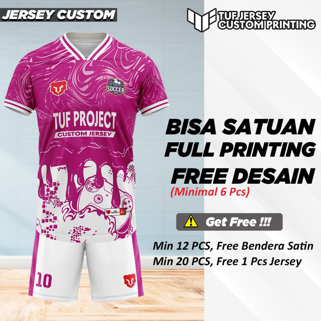 Custom Jersey Printing Futsal Sepak Bola Voli Badminton Free Nama Logo Sponsor Volley Volly Football