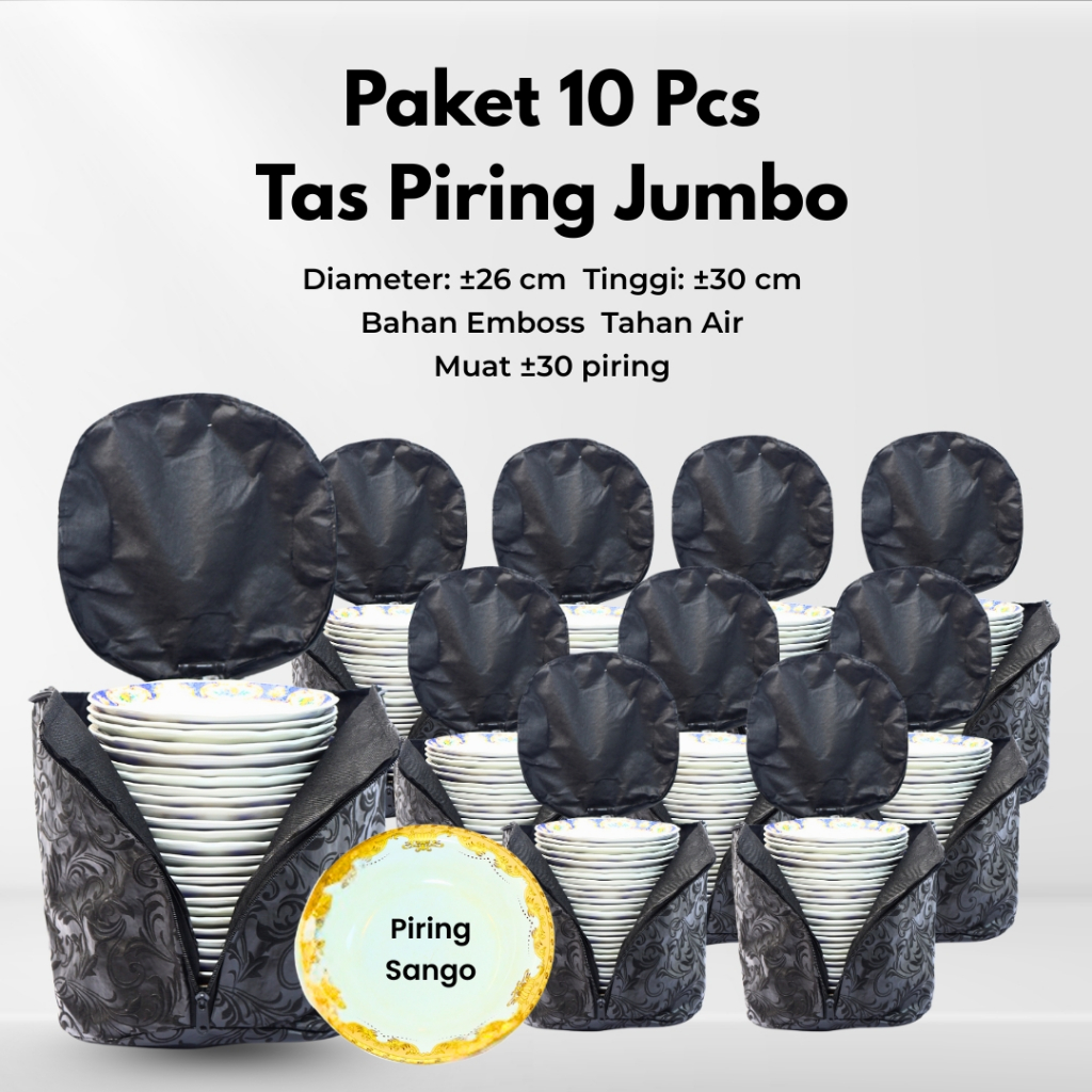 TAS PIRING JUMBO DAPAT 10 PAKET HEMAT, DM -+26CM , BAHAN EMBOS 2 LAPIS , MUAT 30 PIRING BESAR/SANGO