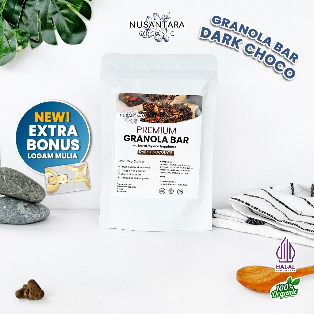 

Nusantara Organic Cemilan Diet Granola Bar Dark Chocolate Snackbar Healthy Snack Sehat Camilan