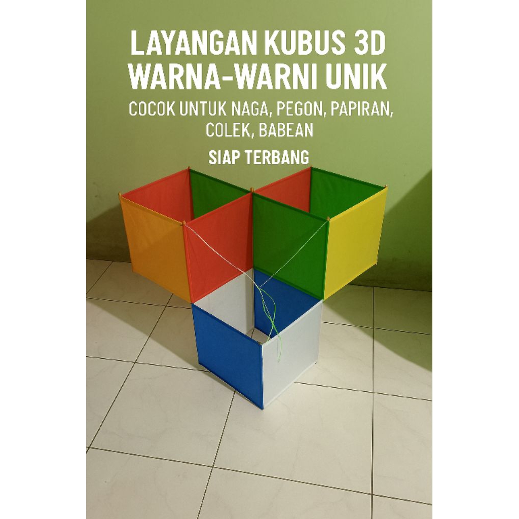 Layangan Kubus 3D Warna-Warni Unik | Cocok untuk Naga, Pegon, Papiran, Cotek, Bebean | Siap Terbang