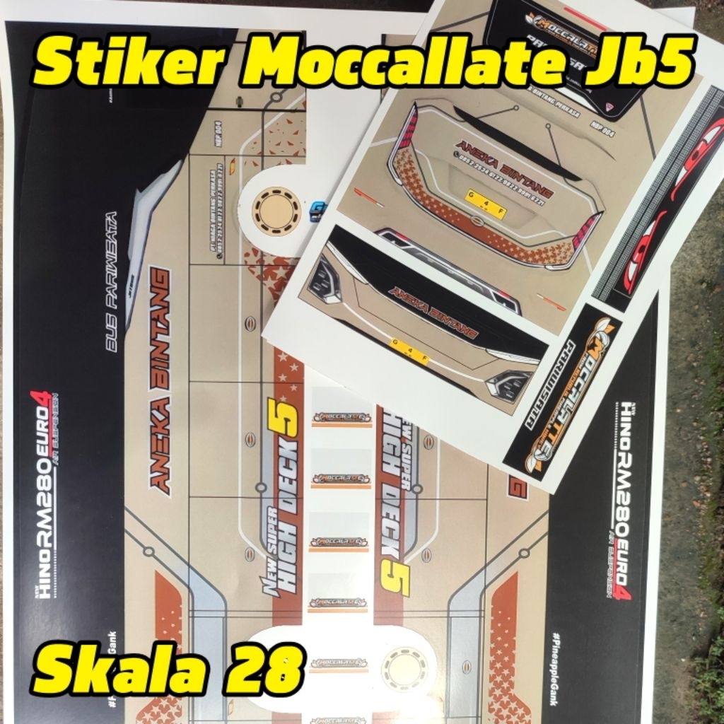 POLA JB 5 (Luar & Dalam) & STIKER LIVERY MINIATUR BUS MOCCALATTE FULL BODY SKALA 28, STIKER BERBAHAN
