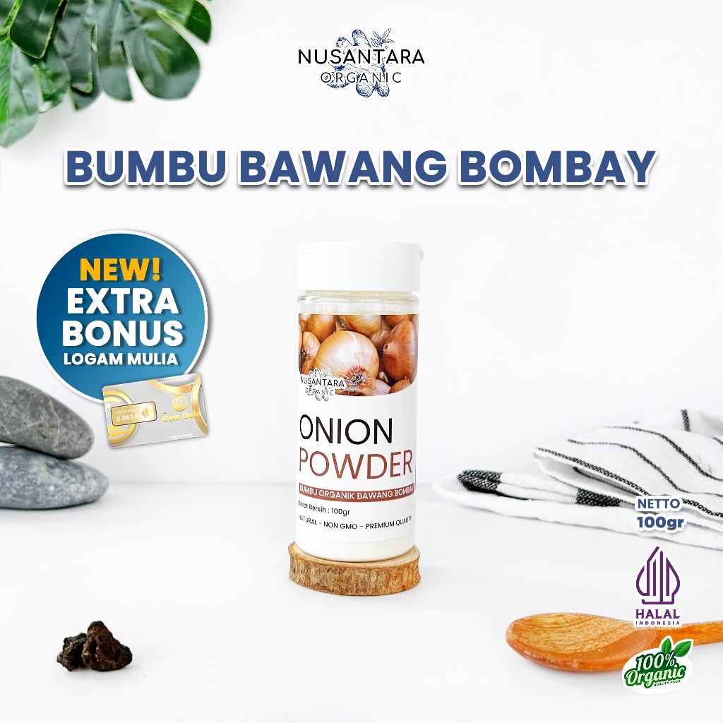 

Nusantara Organic Bawang Bombay Bubuk Onion Powder Tanpa Campuran Organik Bumbu Dapur Alami 100gr
