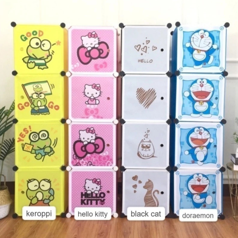 LEMARI BAJU PLASTIK 4 KOTAK / RAK LEMARI SUSUN BAJU PAKAIAN ANAK BAYI PORTABLE / LEMARI 1 PINTU 4 KO