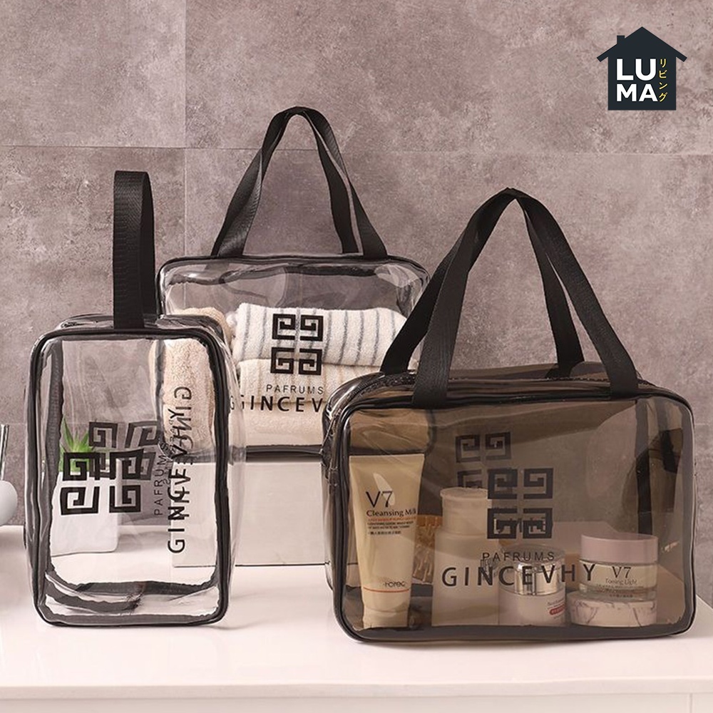 Tas Travel Kosmetik Pouch Plastik Transparan Tempat Penyimpanan Make Up Alat Mandi Waterproof