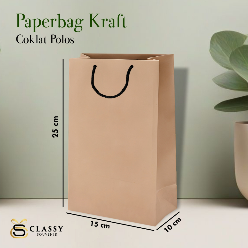 

[12 PCS] PAPER BAG KRAFT COKLAT POLOS LUSINAN - TAS KERTAS SOUVENIR PERNIKAHAN READY UKURAN 15 X 25 X 10 CM