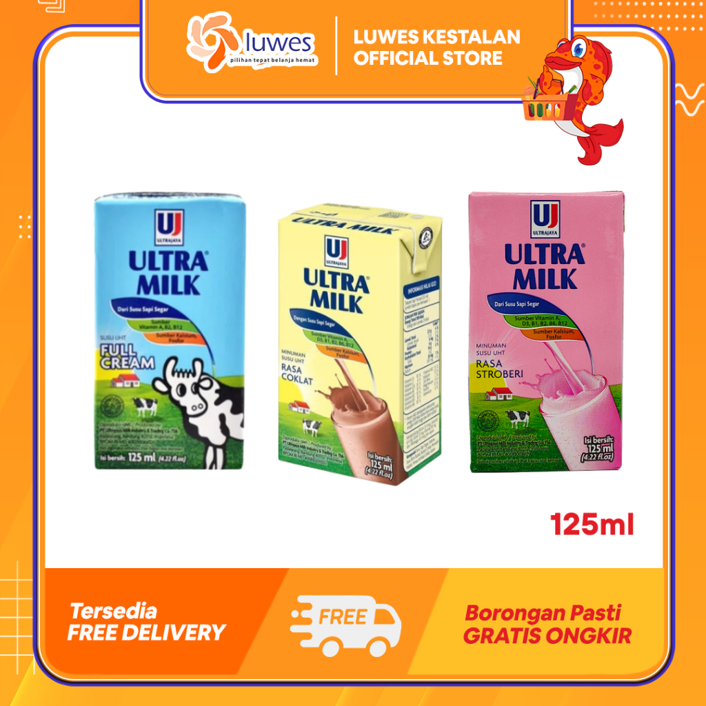 

Ultra Milk Susu UHT 125ml Coklat / Strawnerry / Full Cream Lezat & Bergizi
