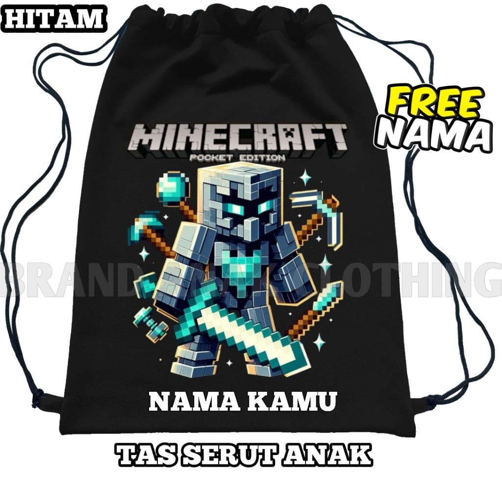 Bisa Cod TAS SERUT ANAK ANAK MINECRAFT POCKET EDITION/TAS ANAK NEW FASHION MINECRAFT[Gratis Nama]