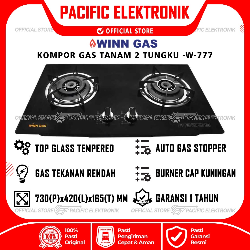 Kompor Gas Tanam Winn Gas Kuningan 2 Tungku W-777 / W777