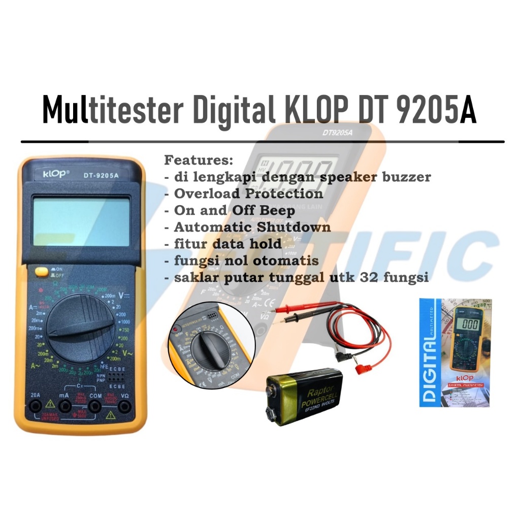 MULTITESTER/MULTIMETER DIGITAL KLOP DT-9205A MULTIMETER 9205A AVOMETER DIGITAL