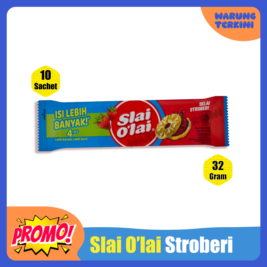 

Biskuit Slai Olai Selai Stroberi 1 Box 10 Sachet | Biskuit Susu dengan Selai Rasa Stroberi