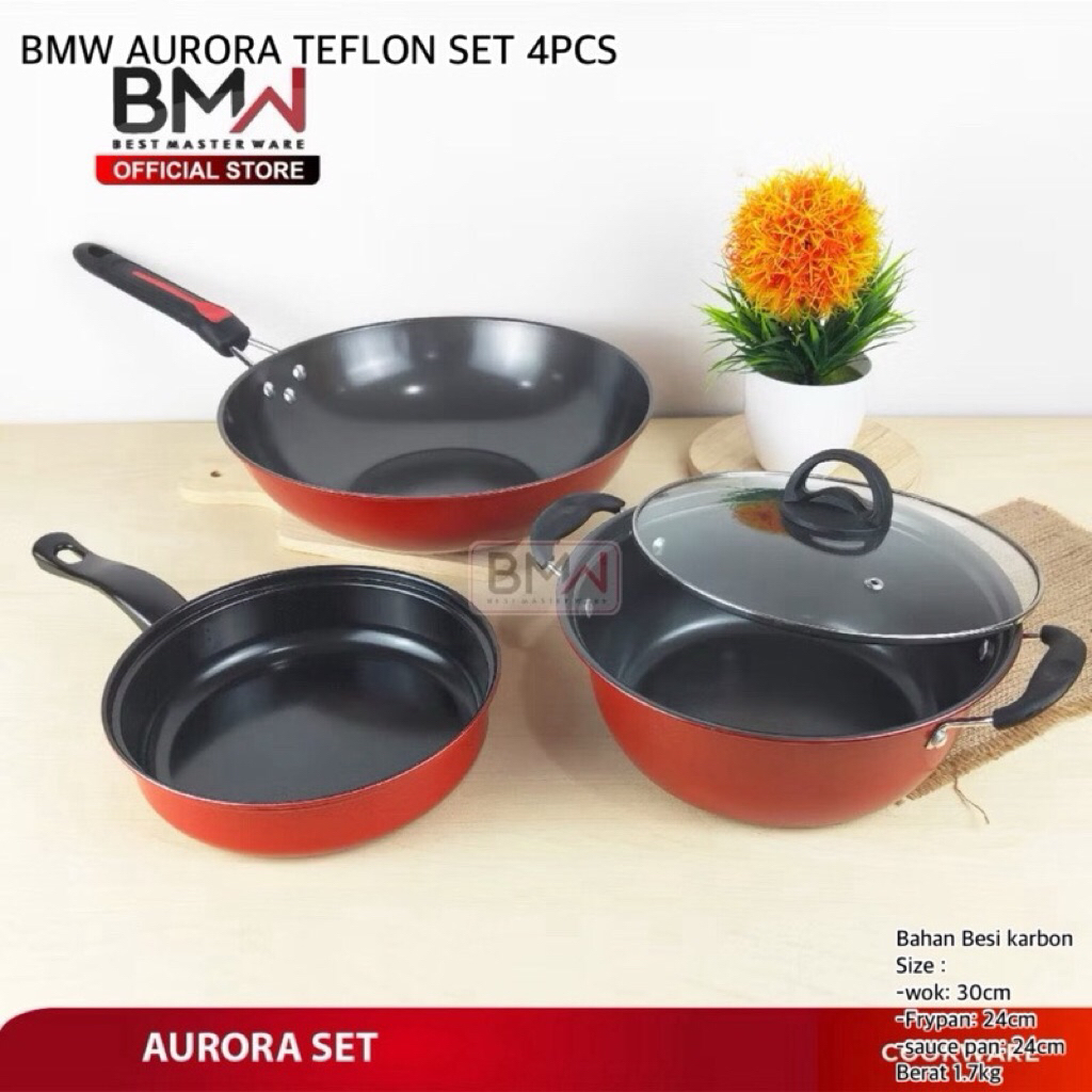 [SRH] BMW AURORA TEFLON SET 4PCS || PANCI SET 3 IN 1 || PANCI ANTI LENGKET ||  1 SET TEFLON PANCI SE