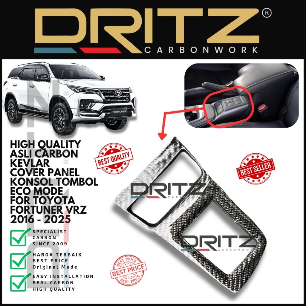 High Quality Carbon Kevlar Cover Panel Konsol Tengah Tombol Eco Mode Toyota Fortuner VRZ 2016 2025 a