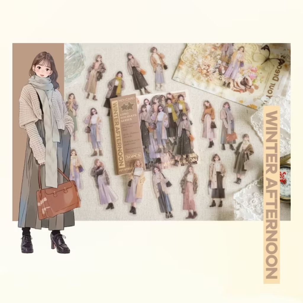 

5 pcs OOTD holiday series girl fashion sticker for journaling / cute korean girl
