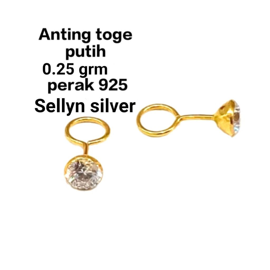 ANTING TOGE MATA PUTIH 0.25GRM PERAK 925 LAPIS MAS