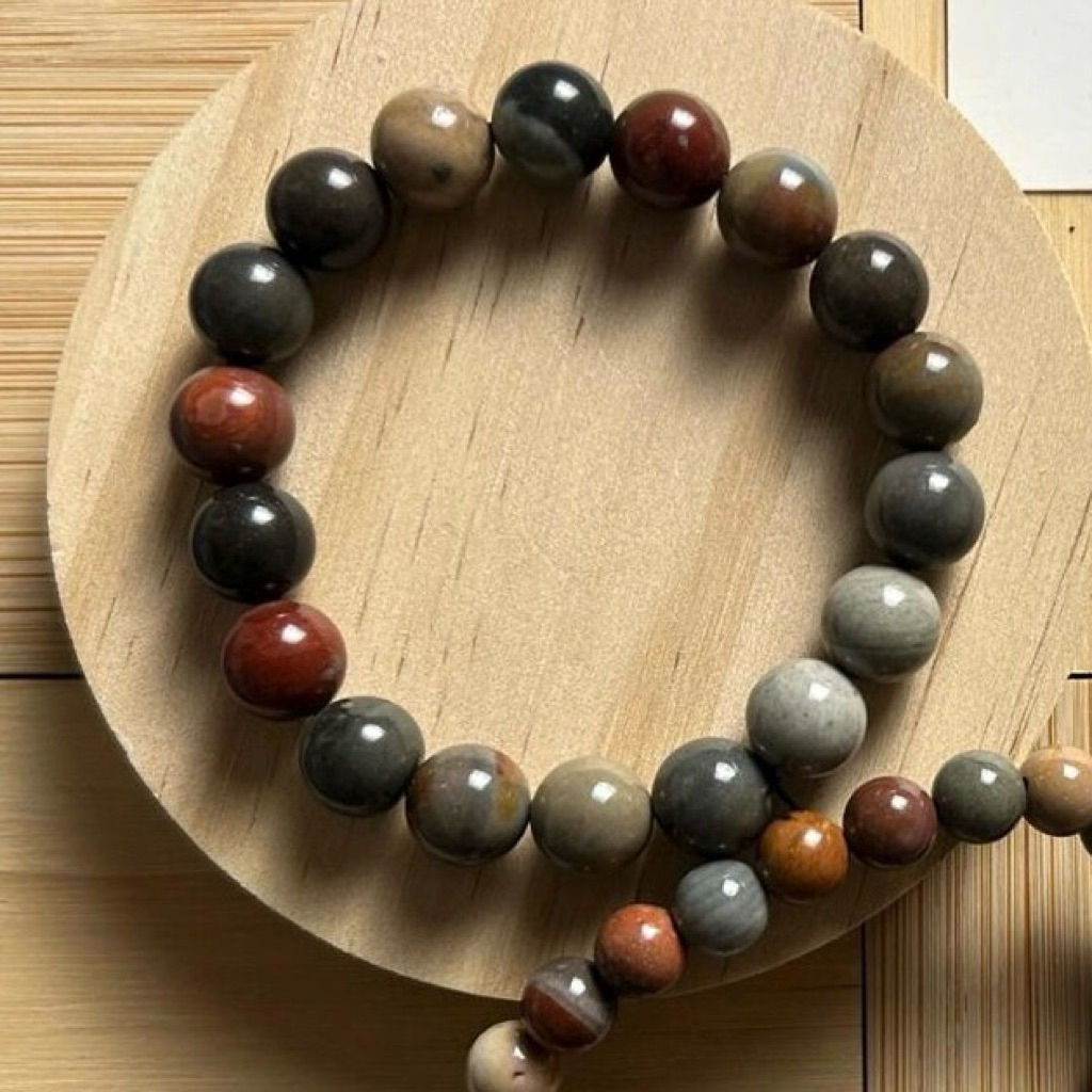 Gelang American Picture Jasper 8MM - Batu Giok Akik Crystal - Asli Alami Tanpa Pewarna