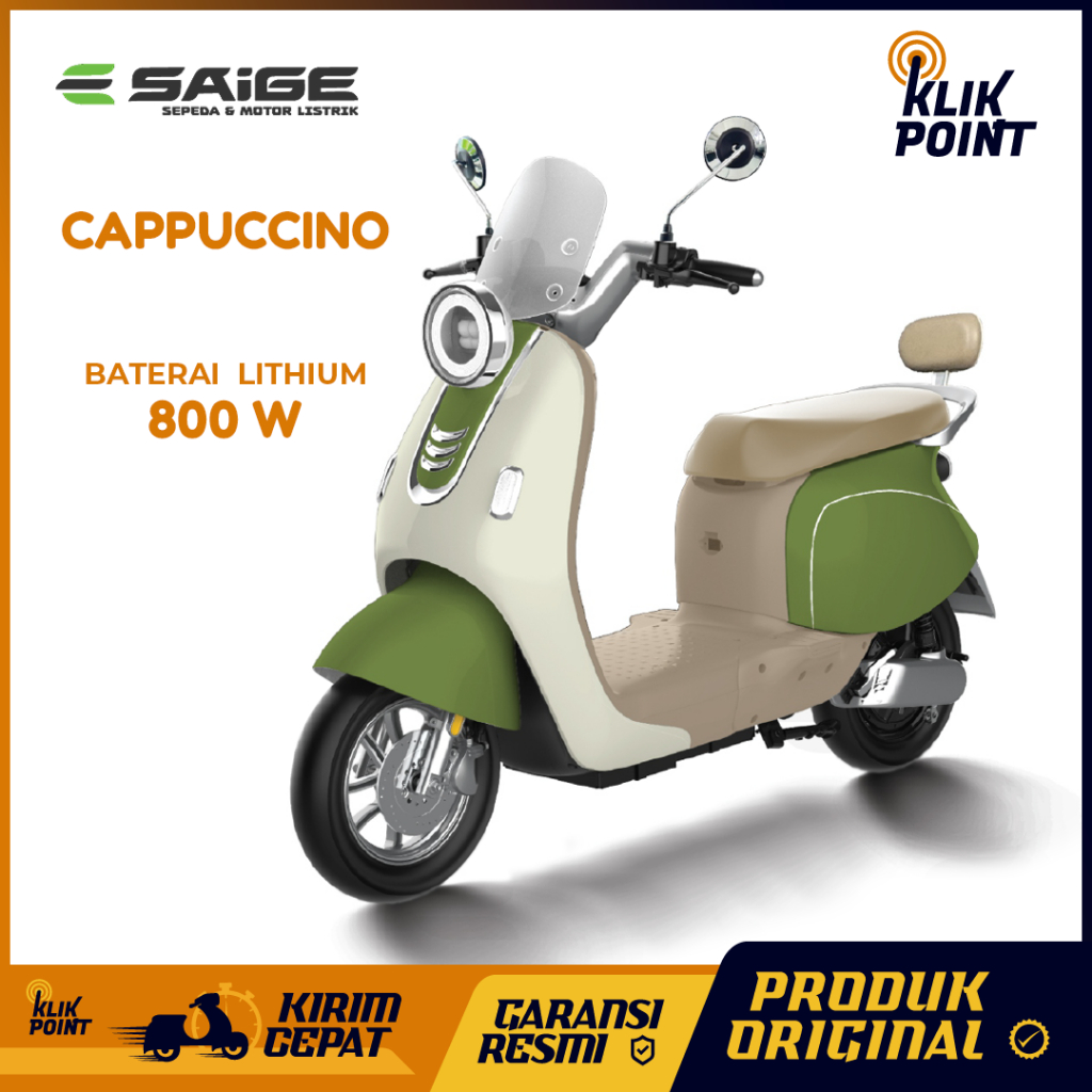 Sepeda Listrik SaiGe Cappuccino Lithium Jok Panjang Sepedah Listrik Premium Garansi Resmi