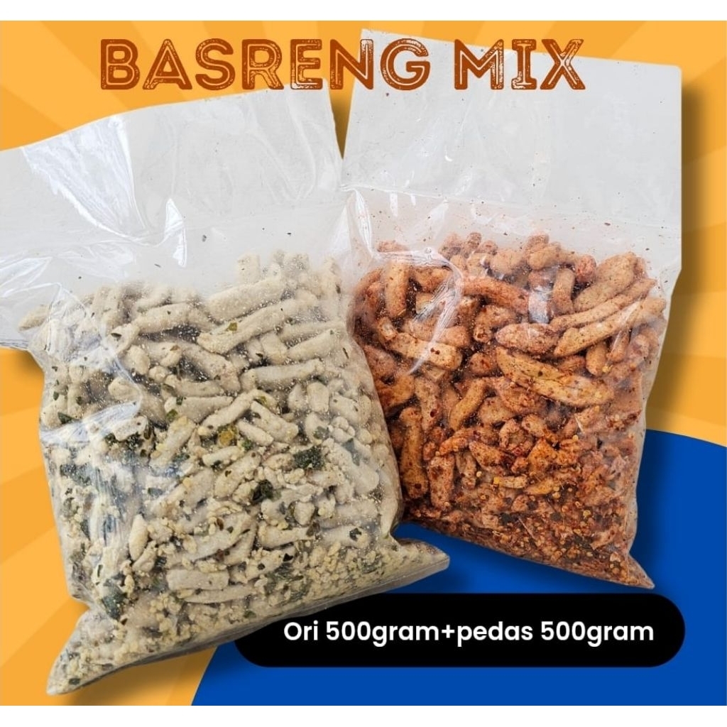 

1KG Basreng Pedas Daun Jeruk Original Mix Murah 20rb Sultan Cianjur Gass Makanan Ringan Ngabret COD
