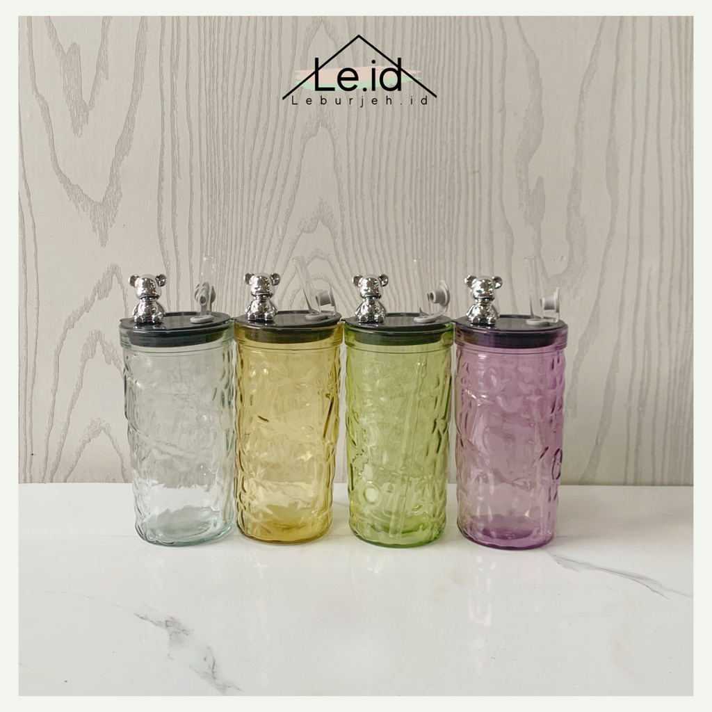Tumbler kaca motif kristal beruang botol minum kristal beruang botol minum murah 350ml box